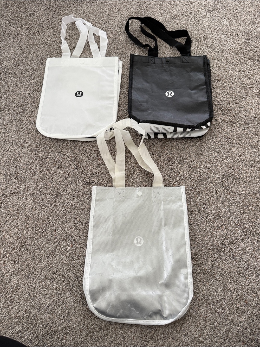 Lululemon Reusable Tote Bags bundle of 3 in White, silver Black